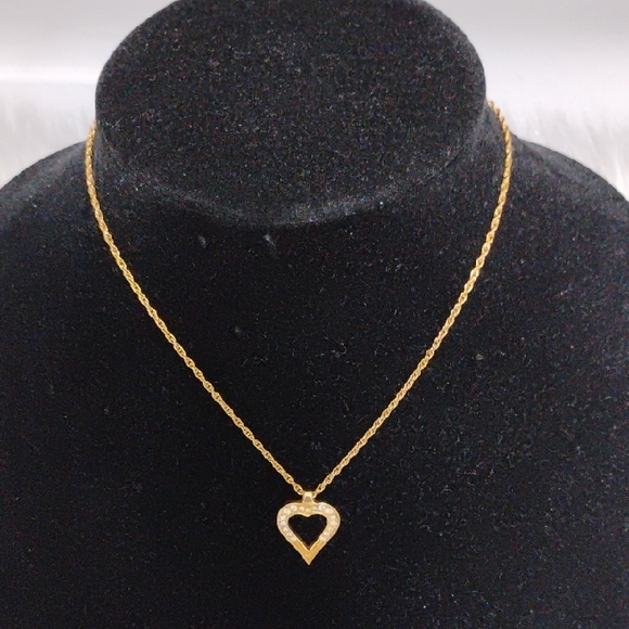 Authentic Christian Dior Gold Heart Rhinestone Necklace - Picture 7 of 12